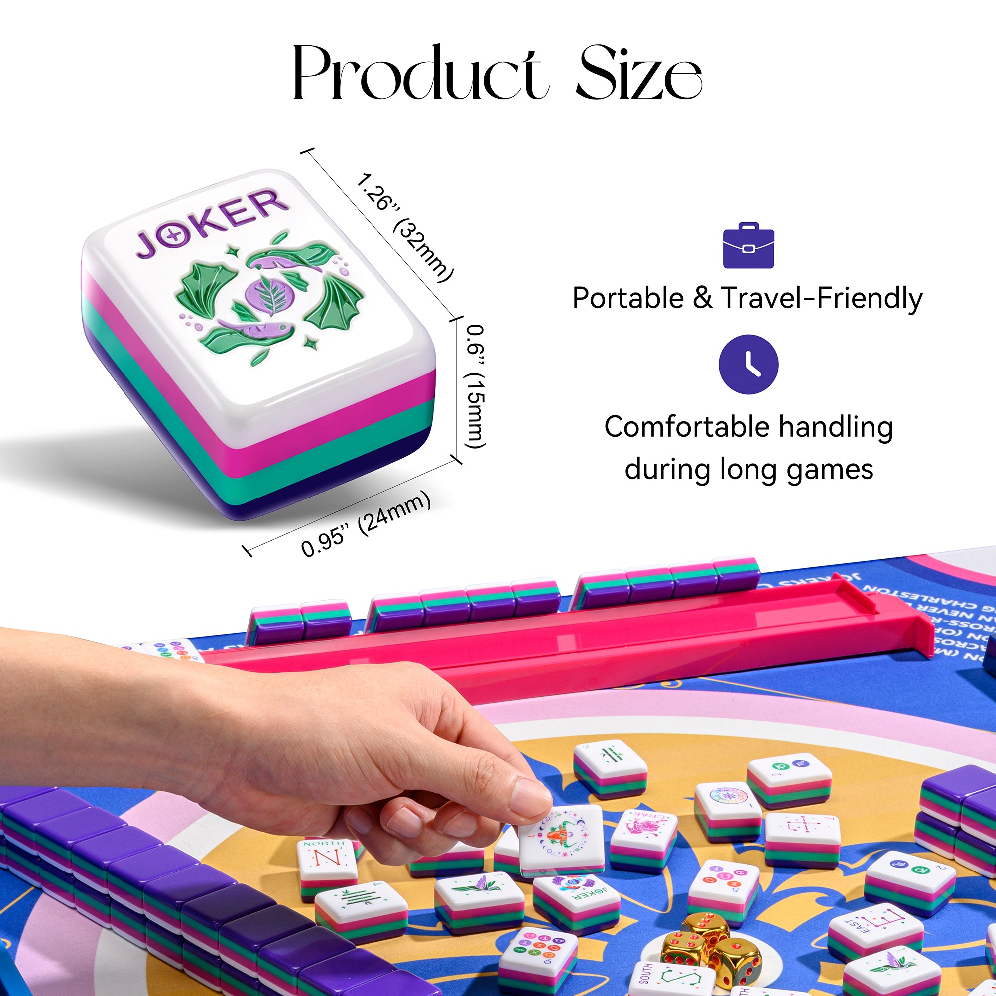 American Mahjong Tile Set – 160 Acrylic Tiles with 4 All-in-One Mahjong Tile Racks & Pushers, 12 Zodiac Designs, 4-Layer Colors, 100 Chips, 3 Golden Dice, Vintage Leather Portable Case